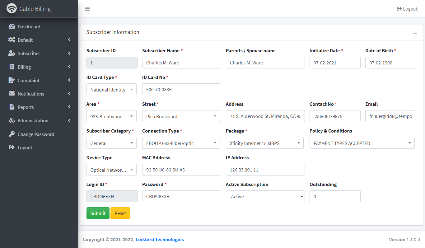 Dish Cable & ISP Billing System C, Ajax, MSSQL) by linkbirdtech